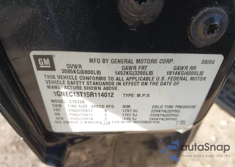 2005 Chevrolet Tahoe Lt from USA, damaged, VIN 1GNEC13T15R114012